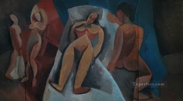 Nu Couche con personajes cubistas de 1908 Pinturas al óleo